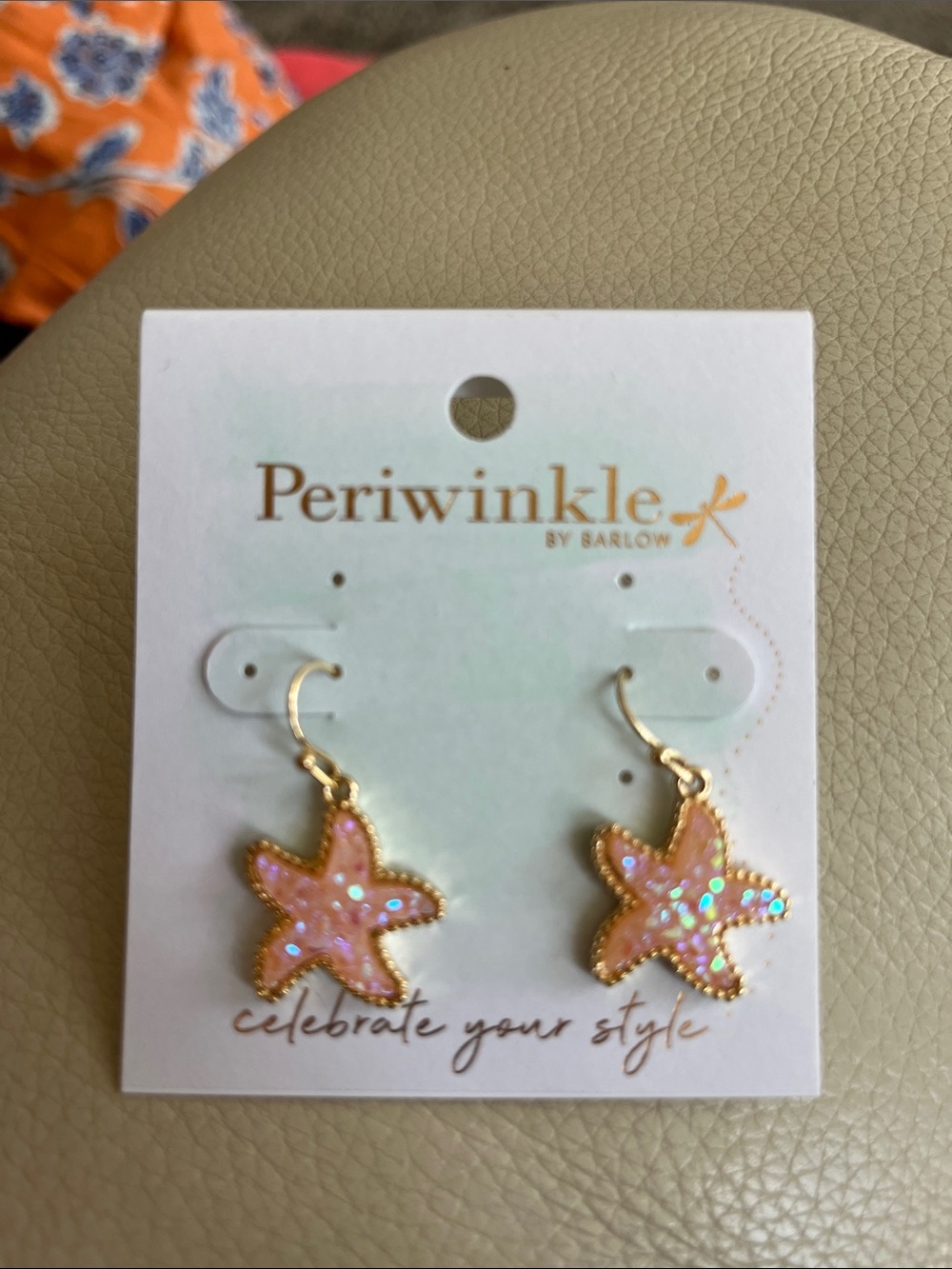 Periwinkle Pink/coral Glitter Starfish Dangle Earrings.  New. Cute.
